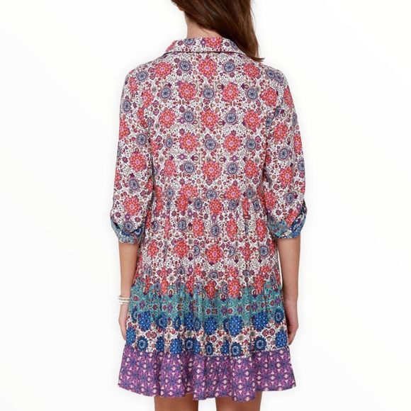 Lulu’s Once and Floral Mixed Print Shirt Dress Roll Tab Sleeves Small - Picture 2 of 16